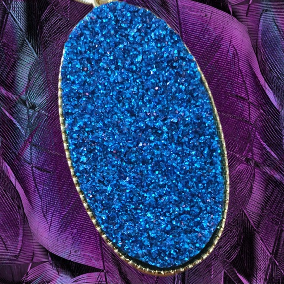 Blue / gold pendant necklace, 22 in chain - Picture 4 of 5